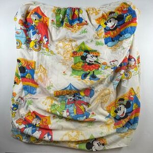 Vintage Walt Disney Carnival Mickey Minnie Donald Goofy Fitted & Flat Sheet '70s